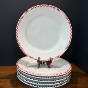 Oneida Crown Rego Checkered Dinner Plates  Red Black Diner Retro 6pc